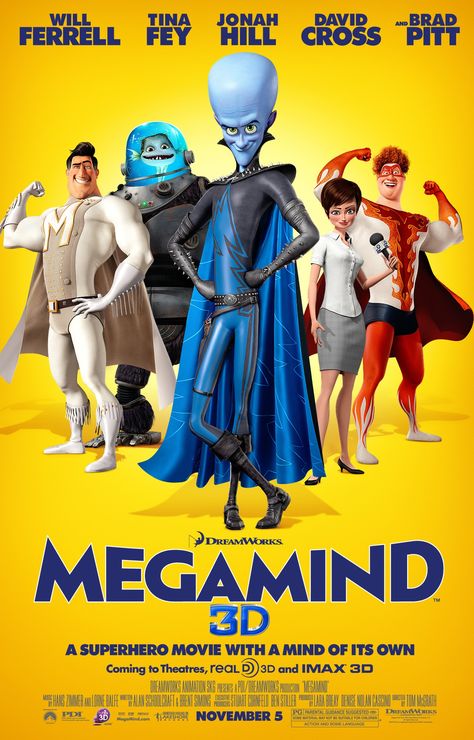 Megamind (2010) Megamind Movie, Ben Stiller, Childhood Movies, Will Ferrell, Amy Poehler, Tina Fey, Animation Movie, Dreamworks Animation, Superhero Movies