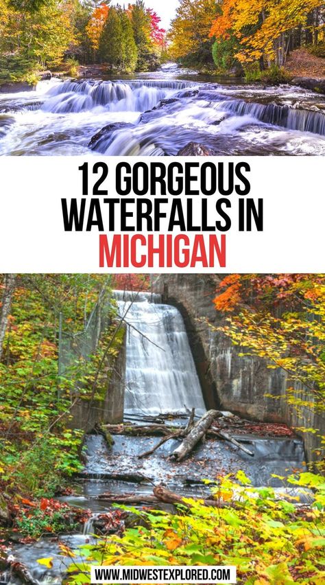 12 Gorgeous Waterfalls In Michigan Crystal Falls Michigan, Michigan Itinerary, Hiking In Michigan, Usa Waterfalls, Michigan Aesthetic, Fennville Michigan, Michigan Hiking, Michigan Bucket List, Things To Do In Michigan