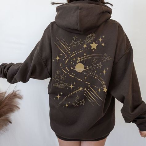 Work well with my iPhone! Space Aesthetic Clothes, Hoodie Print Design Ideas, Spacecore Fashion, Clothes Print Design, Spacecore Outfits, Graphic Hoodie Design, Hoodie Back Design, Galaxy Clothes, Hoodie Design Ideas Inspiration