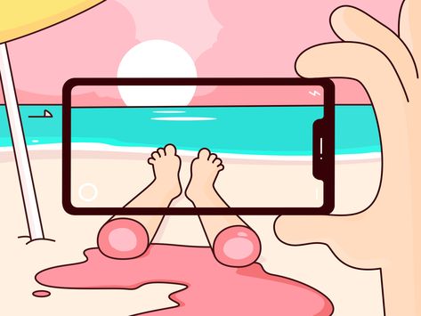 The "perfect" vacation landscape severed legs iphone x phone beach drawing humor vector illustration Vacation Illustration Art, Toast Illustration, Vacation Illustration, Beach Drawing, Burnt Toast, Animation Sketches, Poster Design Inspiration, Social Life, Graphic Design Illustration