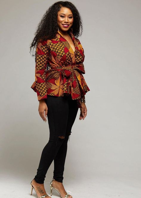 #ankarafashion #africanprint An epic roundup of the best African print blouses to upgrade your wardrobe. Plus details on where to get these African fashion tops right now. From ankara Dutch wax, Kente, to Kitenge and Dashiki. All your favorite styles in one place. Click to see all! Ankara Peplum Top With Jeans, Peplum Ankara Top, African Tops For Women, Modern African Clothing, Ankara Peplum Tops, Ankara Tops, African Tops, African Print Tops, Short African Dresses