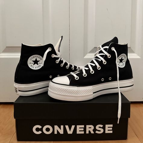 Brand New & Fresh Out The Box. -Authentic Converse All Stars - Tried On Once To See If It Fits Only. - Platform Is 1.5inches Tall. - Women’s Size 9 / Men’s Size 7 Platform Converse Men, Converse Shoes Platform, Black Hightop Converse, Knee High Converse, High Converse, Converse Design, Converse All Stars, All Star Shoes, Platform Converse