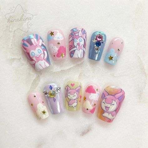 All Posts • Instagram Sylveon Nails, Slay Nails, Custom Press On Nails, Anime Nails, Kawaii Nails, Get Nails, March 16, Nail Art Inspiration, Nails Inspo