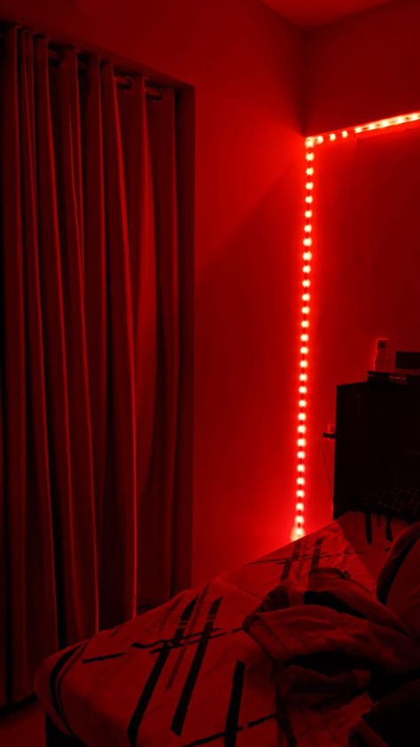 It's a red led light bedroom decor with amazing Asthetics Red Led Wallpaper, Red Asthetics Wallpaper, Led Light Bedroom, Light Bedroom Decor, Red Aesthetic Grunge, Led Lighting Bedroom, Black Rooms, Loving Him Was Red, Red Led Lights