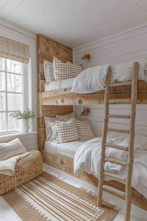 40 Bunk Room Ideas: Designs for Fun, Space-Saving Solutions Rooms With Bunk Beds, Bedroom Airbnb, Beach House Guest Room, Mexico Houses, Bunk Beds Small Room, Bunk Room Ideas, Cottage Bedrooms, Bunk Bed Room, Bedroom Things