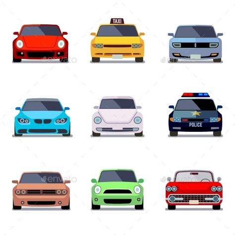 Car flat vector icons in front view. Car transport, auto car, vehicle car speed illustration Speed Illustration, Icon Cars, Cars Vector, Cars Illustration, Auto Illustration, Car Speed, Motorcycle Illustration, Cars Birthday Party Disney, Car Icons