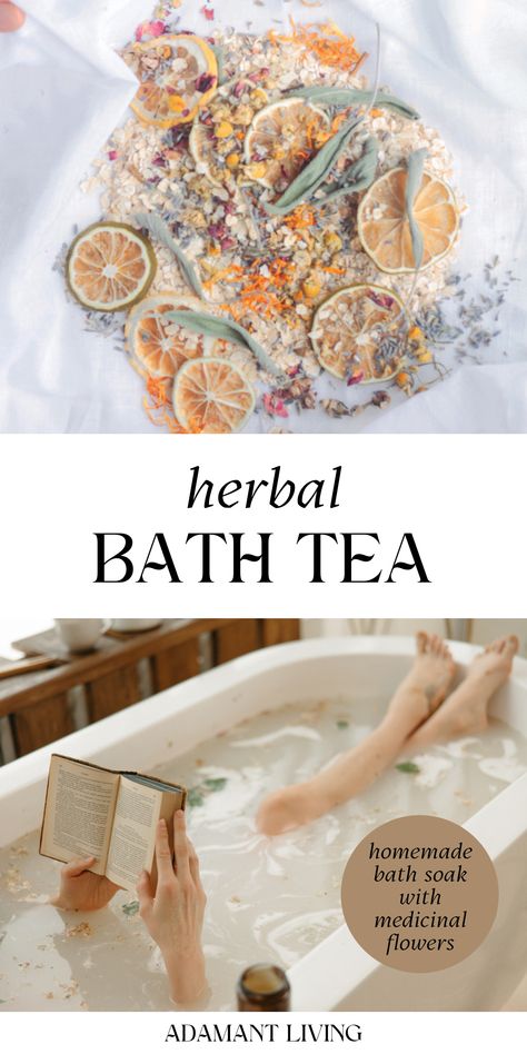 Herbal Bath Tea Recipe: Bath Tea Recipes & Tub Tea - Are you looking for a natural and luxurious way to pamper yourself? Look no further than this DIY herbal bath tea recipe! Using medicinal flowers such as calendula, rose petals, and lavender, you can easily craft a homemade bath soak that is sure to soothe your sore muscles and improve your skin care routine. Add this natural tub tea to your bath ritual today! Herbal Bath Recipes, Bath Tea Recipe, Medicinal Flowers, Diy Bath Soak, Milk Bath Recipe, Bath Soak Recipe, Bath Tea Bags, Herbal Bath Tea, Tub Tea