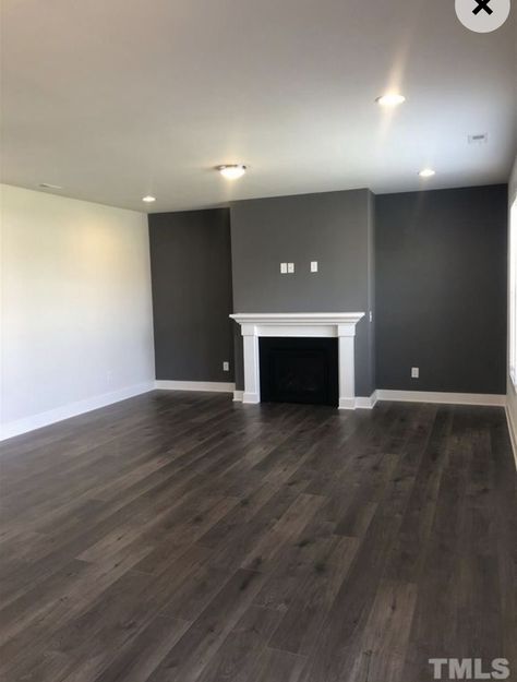 Living Room Paint Before And After, Brown Floor Grey Walls, Dark Gray Interior Design, Grey House Walls, Neutral Walls Living Room, Gray Tiles Bedroom, Dark Grey Walls Living Room, Dark Grey Floor, Dark Brown Hardwood Floors