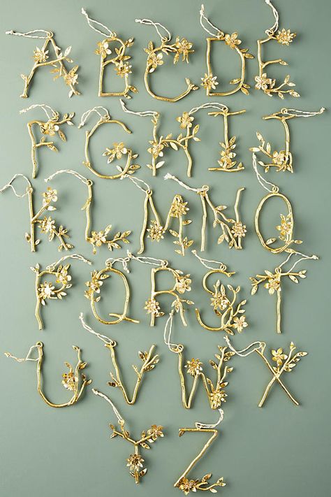 Slide View: 4: Budding Monogram Ornament Anthropologie Ornaments, Monogram Ornaments, Gold Christmas Tree, Metal Letters, Xmas Ornaments, Wire Art, Gold Christmas, Monogram Letters, Yule