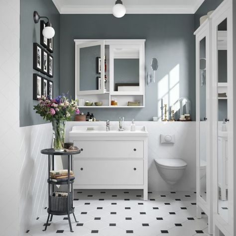 Vanity and half wall tiles Makeover Kamar Mandi, Kitchen Ikea, Ikea Bathroom, Bad Inspiration, Diy Bathroom Remodel, Small Bathroom Storage, Vintage Bathrooms, Trendy Bathroom, Budget Bathroom