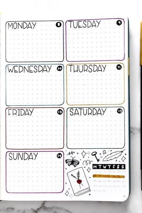 Check out the best minimalist weekly spread and layout ideas to try in your own bullet journal #bulletjournal #bujo #minimalistbujo #bujolayout Minimalist Weekly Spread, Bullet Planner Ideas, Bullet Journal Calendrier, Bujo Lettering, Bullet Journal Week, 2024 Bujo, Bujo Themes, Weekly Bullet Journal, Weekly Spread Ideas