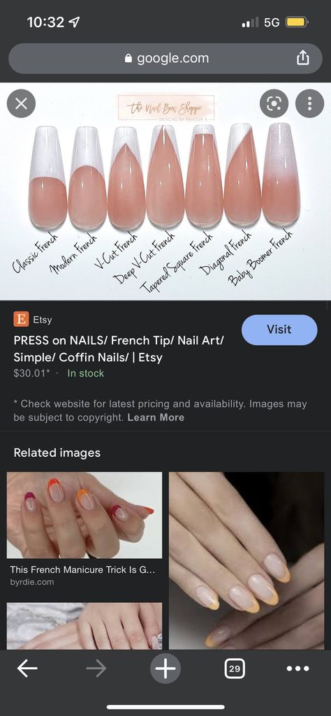 Different Types Of Nail Designs, Types Of Tips Nails, Nail Shapes With French Tip, French Faded Nails, Ombre French Manicure Coffin, White Tip Coffin Shape Nails, French Manicure Coffin Designs, Nail Designs American Manicure, French Tip Short Coffin Acrylic Nails