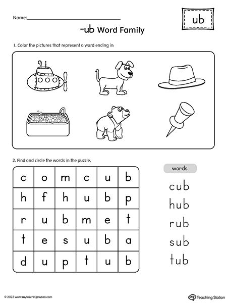 En Word Family Worksheets, An Word Family Worksheet, Am Word Family Worksheet, Ub Word Family Worksheet, Word Family It Worksheets, Word Families Printables, Kindergarten Word Families, Cvc Words Worksheets, Cvc Word Activities