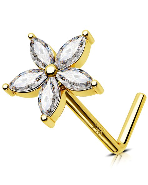 PRICES MAY VARY. STYLE:One package contains one piece 14k solid gold flower nose ring. GAUGE:Bar thickness:20g(0.8mm),Bar Length:6mm. MATERIAL:14K solid gold,Nickle and Lead Free,suiable for sensitive skin,light weight and comfortable. PACKAGE:Dainty flower design, shiny and sparkling cz, elegant and geogrous, make you more attractive in people, give you more charming look. Service:90-day money back guarantee or exchange,we are engaged in providing best shopping experience,please feel free to le Yellow Gold Diamond Nose Rings As Gift, Yellow Gold Diamond Nose Rings For Gift, Flower Nose Piercing, 14k Rose Gold Nose Rings As Gift, Gold Flower Nose Stud, Nostril Ring, Nose Bones, Nose Piercing Jewelry, Gold Nose Rings