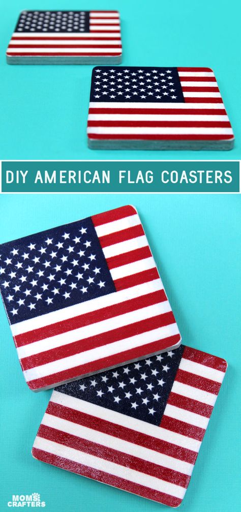 Forth Of July Party Decorations Diy, Patriotic Coasters, Flags Crafts, Coasters Tile, American Flag Crafts, Dishwasher Safe Mod Podge, Recycled Cds, Diy Flag, American Flag Wallpaper