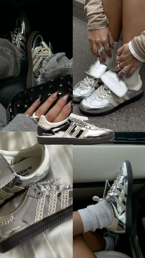 Wales Bonner Silver Silver Outfits, London Vibes, Expensive Shoes, Wales Bonner, Shoe Inspo, Aesthetic Shoes, Scandi Style, Winter Aesthetic, Adidas Samba