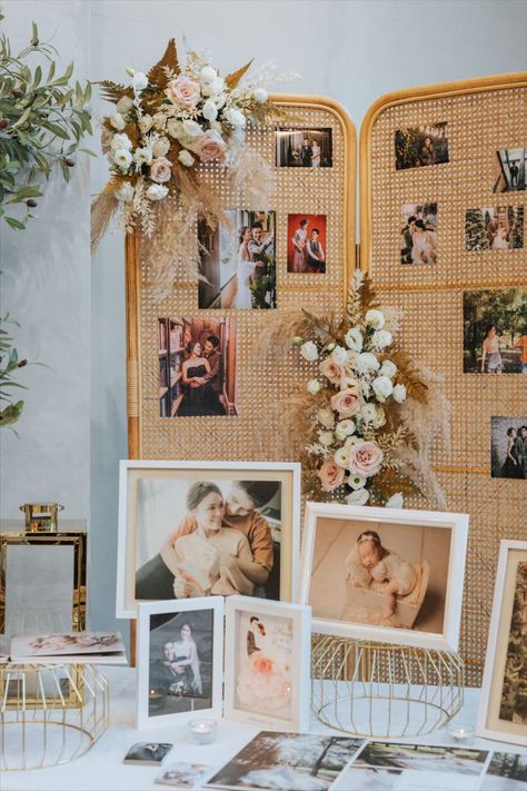 Here's how you can create a simple photo display bar at your wedding with a rattan partition. Scroll through! Wedding Partition, Spanish Wedding Theme, Rattan Partition, Pink Indian Wedding, Spanish Themed Weddings, Rattan Wedding, Wedding Themes Ideas, Peach Pink Wedding, Retro Wedding Theme