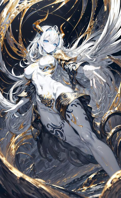 Demon Girl, Anime Warrior, Digital Art Anime, Arte Fantasy, 판타지 아트, 영감을 주는 캐릭터, Anime Poses, White Hair, Fantasy Character Design