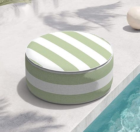 TWLEAR Indoor/Outdoor Inflatable Ottoman D21 x H9 inch, Round Footstool Inflatable Foot Rest Ottoman with Handle, Portable Ottoman Pouf for Patio, Garden, Camping, Home, Stripe Cabana Green Inflatable Ottoman, Outdoor Footstool, Garden Camping, Outdoor Wicker Chairs, Round Footstool, Foot Rest Ottoman, Patio Ottoman, Outdoor Aesthetic, Outdoor Inflatables