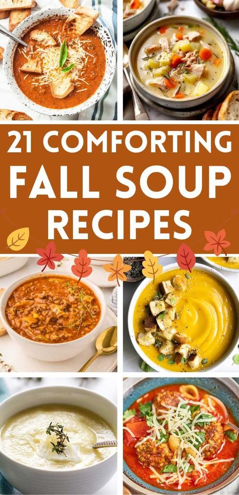 Warm up on chilly fall days with these cozy and comforting fall soup recipes. From hearty to healthy soups and chowders, there are plenty of easy soup recipes for a delicious fall dinner. These autumn soup recipes feature fall flavors like squash, pumpkin, carrots, and more. There are also easy soups for crockpots or instant pots included. Easy Fall Dinners, Fennel Soup, Chorizo And Potato, Bisque Recipe, Fall Soup Recipes, Winter Comfort Food, Homemade Soup Recipe, Fall Dinner Recipes, Comfort Soup