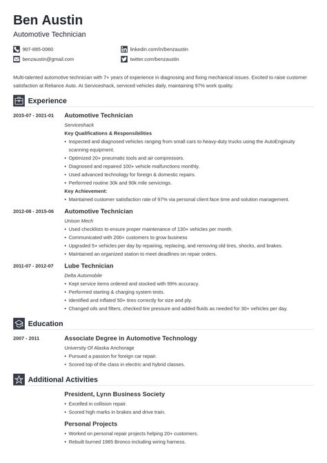 Automotive Technician Resume: Samples and Writing Guide #resumetemplate #resumedesign #resumeexamples #resumetips #resumeexamplesforjobs #resume #resumelayout #resumewriting #resumeformat #perfectresume #bestresume Academic Resume, Academic Advisor, Writing A Resume, Resume Layout, Automotive Technician, Job Resume Examples, Writing Guide, Perfect Resume, Resume Sample