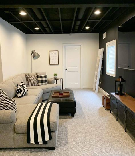 74 Small Basement Ideas for a Stylish and Cozy Space in 2024 Low Basement Ceiling Ideas, Low Basement Ceiling, Lighting For Low Ceilings, Low Basement, Contemporary Bedroom Interior Design, Basement Wall Colors, Small Basement Design, Basement Ceiling Ideas, Low Ceiling Basement