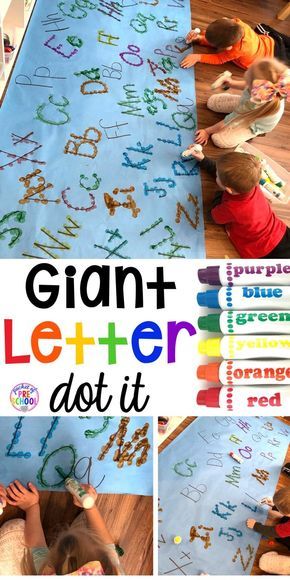 Giant letter dot it game - fun for center time, small group, or inside recess. Try it with numbers, shapes, or sight words. Perfect for preschool, pre-k, and kindergarten. Aktiviti Tadika, Giant Letters, Abc Activities, Preschool Literacy, It Game, Preschool Letters, Alphabet Preschool, Preschool Lessons, Group Games