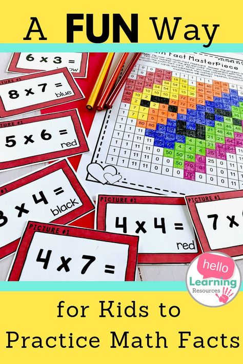 Could your upper elementary students use a little extra math fact practice? Click through to read about how I got my students to love practicing their math facts with an engaging activity that combines the practicality of flash cards with the fun of a color by number worksheet. Students answer the multiplication facts on the cards and color in the answers on the grid. When they are done, a Math Fact Masterpiece will appear! Students love it! Perfect for upper elementary. Color By Number Worksheet, Project Based Learning Math, Math Flash Cards, Fact Practice, Number Worksheet, Math Fact Practice, Math Fact Fluency, Upper Elementary Math, Math Projects