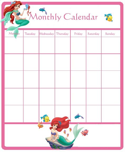 Little Mermaid printable calendar page for A's board Disney Schedule, Disney World Map, Disney Calendar, Disney Coloring Sheets, Disney Countdown, Disney Classroom, Disney Movies To Watch, Disney Printables, Printable Calendars