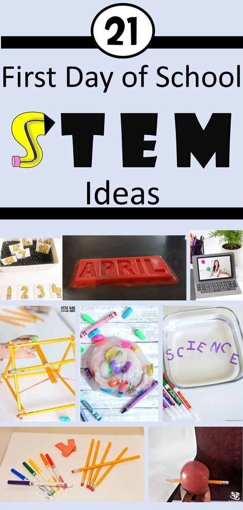 The pin is a collage of eight STEM activities that all have a back to school theme. Back To School Stem Activities, Back To School Stem, Elementary Stem Activities, Stem Books, Stem Classes, Stem Elementary, Preschool Stem, Stem Ideas, Stem Lab