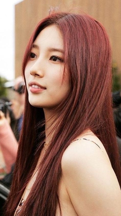 Suzy Red Hair, Asian Red Hair, Hair Asian, Cherry Red Hair, Red Hair Inspo, Wine Hair, Red Brown Hair, Hair Therapy, Burgundy Hair