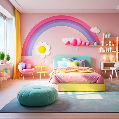 Interior Design Inspiration (@littlehomeidea) • Instagram photos and videos Kid Girls Bedroom Ideas, Kids Room Design Girls Bedroom Ideas, Kids Room Design Girl, Sisters Bedroom, Bright Kids Room, Modern Kids Room Design, Pastel Interior Design, Sister Bedroom, Functional Home Office