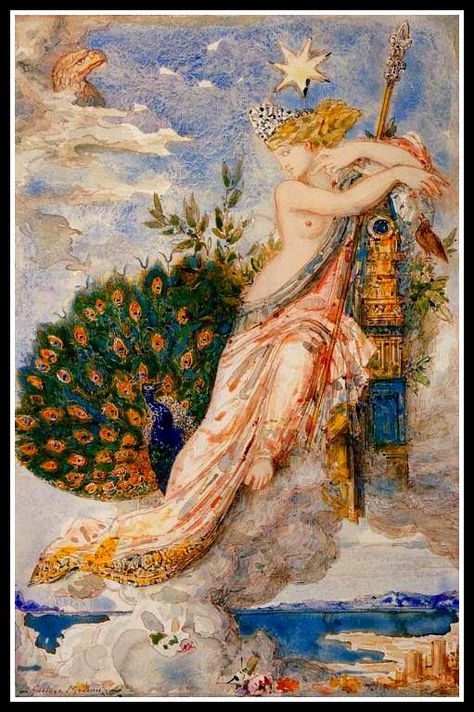 ►Greek Mythology: “Hera, Zeus’ Wife” / Poetry: “Two Poems”.- | La Audacia de Aquiles Juno Goddess, Musée Gustave Moreau, Gustave Moreau, Greek And Roman Mythology, The Peacock, Mythology Art, Arte Inspo, Classical Art, Wassily Kandinsky