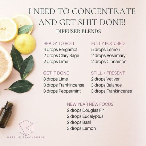 Focus for chores, work and study - Doterra essential oil diffuser blends by Natalie Blackburne Diffuser Blends For Focus, Essential Oil Recipes Diffuser, Focus Essential Oil, Essential Oils Focus, Doterra Diffuser, Essential Oil Combinations, Doterra Essential Oils Recipes, Essential Oil Diffuser Blends Recipes, Work And Study