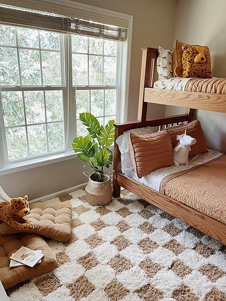 Checkered Nursery, Living Room Tiles, Tile Rug, Geometric Carpet, Checkered Rug, Vinyl Tiles, Room Kids, Yellow Cream, Shag Area Rug