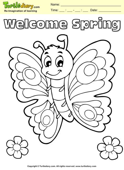 Welcome Spring Butterfly Coloring Page #Kids #Crafts #Coloring #TurtleDiary #ChildEducation Kindergarten Spring Art, Spring Coloring Sheets, Butterfly Coloring, Kindergarten Coloring Pages, Toddler Coloring Book, Preschool Coloring Pages, Coloring Pages Inspirational, Spring Printables, Spring Coloring Pages