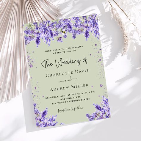 Lavender violet sage green floral wedding invitation | Zazzle Sage Green Floral Wedding, Green Floral Wedding, Sage Green Floral, Sage Wedding, Floral Wedding Invitation, Luxury Wedding Invitations, Wedding Places, Floral Wedding Invitations, Invitation Zazzle