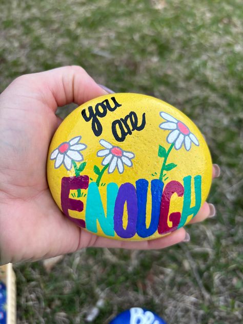 Colorful hand-painted rock to  remind yourself or someone else to just how special and awesome they are! Great for coworkers, friends, family members, students, teachers and more! All rocks are hand-painted with acrylic Posco pens and coated (in multiple light layers) with an indoor/outdoor sealant to avoid weather/sun damage. Since the items are hand-painted, they may vary slightly from the picture shown.  All rocks are about 2-3 inches wide and 1-2 inches tall. Please select number of rocks in the drop down box. Rocks will be randomly selected by the seller unless otherwise noted by the buyer. If you would like to choose your rocks, then select the personalization option. In the personalization box, type in which rock(s) that you would like that are shown in the picture. Specify color of Canvas Painting Projects, Happy Rock, Diy Rock Art, Colorful Stones, Painted Rocks Kids, Rock Painting Ideas Easy, Rock Painting Patterns, Rock Painting Art, Be Brave