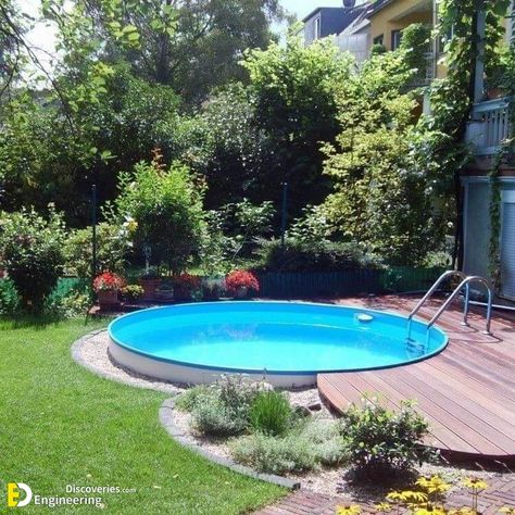 35 Lovely Small Swimming Pool Design Ideas To Get Natural Accent - Engineering Discoveries Small Swimming Pool, Swimming Pool Design Ideas, Stock Tank Swimming Pool, Tank Swimming Pool, Pool Design Ideas, Sloped Yard, Small Swimming Pools, Round Pool, Small Pool Design