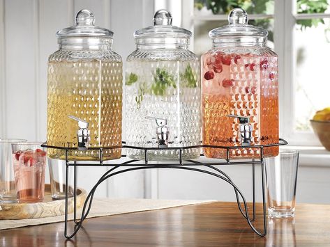 PRICES MAY VARY. The Ideal Centerpiece For Any Occasion: Serve your party drinks in style and dazzle all your guests with the MosJos premium glass drink dispenser set, which will add a splash of sophistication, convenience, and elegance to your upcoming event. 3 Glass Beverage Dispensers For Any Drink: Whether you are looking for a lemonade dispenser, an iced tea dispenser, a water dispenser, a sangria dispenser, or a cocktail drink container, look no further than this mega-value 3-piece set. St Wedding Drink Station Pitchers & Carafes, Clear Beverage Dispenser, Glass Pumpkin Beverage Dispenser, Baby Shower Complementary Drink Table, Stands For Beverage Dispensers, Glass Beverage Dispenser Drink Stations, Wedding Shower Drink Table, Drink Tables For Wedding, New Home Essentials