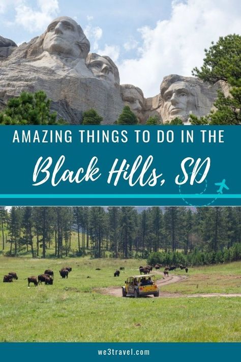 Fun things to do in the Black Hills of South Dakota (and the Badlands.) We lay out a day-by-day Black Hills itinerary including Devil's Tower, Historic Deadwood, Mount Rushmore, Crazy Horse, Custer State Park, Badlands National Park, and more. #southdakot South Dakota Road Trip, South Dakota Vacation, South Dakota Travel, Black Hills South Dakota, Yellowstone Trip, Mt Rushmore, Custer State Park, National Park Road Trip, Rapid City