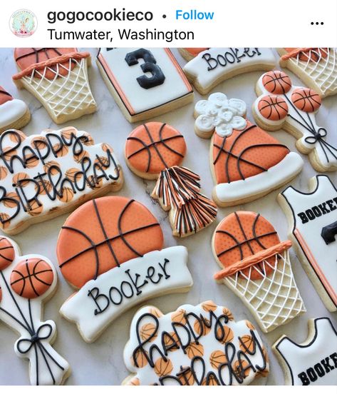 Basketball Cookies, No Bake Sugar Cookies, Happy 3rd Birthday, Fancy Cupcakes, Cookie Cake Birthday, Basketball Birthday, Graduation Cookies, Birthday Themes For Boys, Sugar Cookie Designs