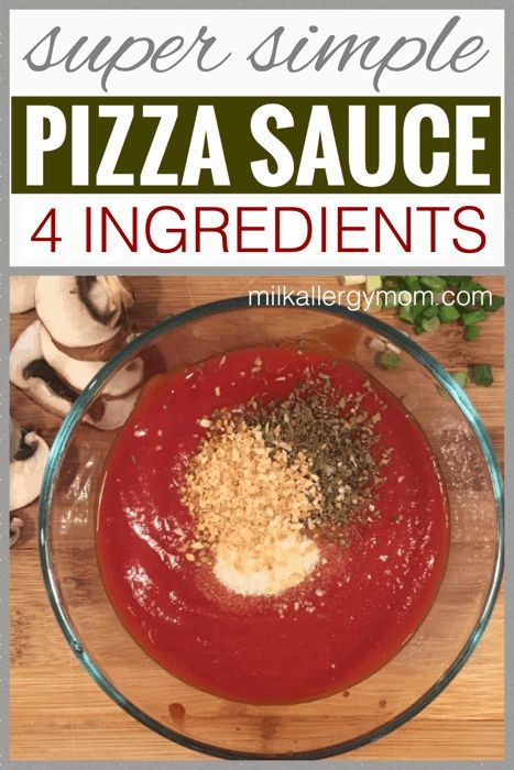 Easy pizza pizza sauce recipe using just 4 basic ingredients. Spices and tomato sauce, simple ingredients in our pantry! Recipe at Milk Allergy Mom. Pizza Sauce No Cook, Easy Pizza Sauce Recipe, Pizza Sauce Easy, Low Sodium Pizza, Easy Pizza Sauce, Milk Allergy Mom, Pantry Recipe, Tomato Pizza Sauce, Dairy Free Sauces