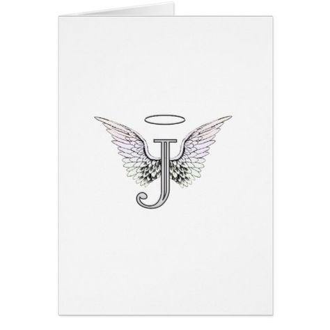 Letter J Initial Monogram with Angel Wings & Halo Card Butterfly Wing Tattoo, Bird And Flower Tattoo, Angel Wings Halo, J Initial, Rhinestone Designs Pattern, Flower Wrist Tattoos, Skull Coloring Pages, Angel Card, Butterfly Tattoos For Women