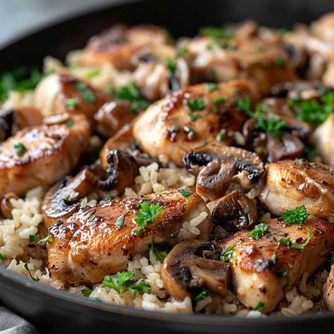 Chicken Mushroom And Rice Recipes, Chicken Mushroom Rice Recipes, Chicken Rice And Mushroom Recipes, Chicken Mushroom Rice Casserole, Chicken And Mushroom Rice, Chicken Mushroom Rice, Mushroom Rice Recipes, Shell Pasta Recipes, Chicken And Mushrooms