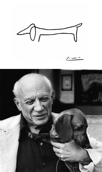 Picasso and his pup. He did an entire series of line drawings that are figures made from one single, continuous line St Jerome, Dachshund Funny, Sausage Dogs, Spanish Painters, Weenie Dogs, Georges Braque, Dachshund Love, Weiner Dog, Cane Corso