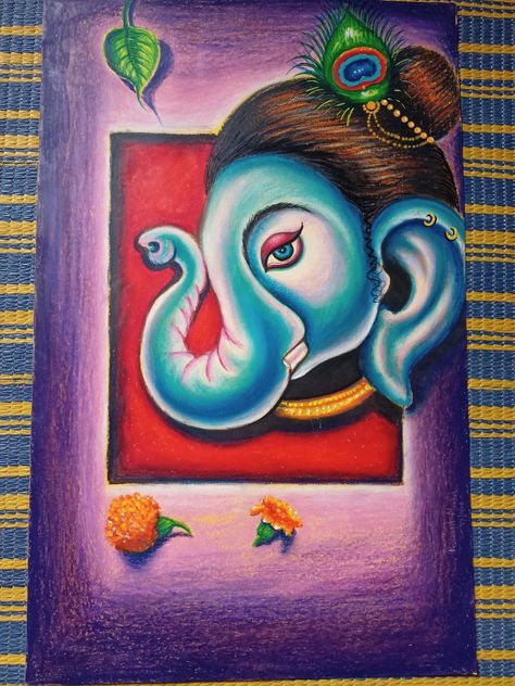 Drawing Theory, Finger Tricks, Oil Pastel Drawings Easy, Easy Disney Drawings, Ganesh Art Paintings, Lord Jagannath, Folk Painting, Shree Ganesh, Rangoli Kolam Designs