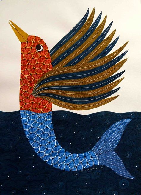 **Soul of Magic by Venkat Raman Singh Shyam, Gond art of India. Madhubani Fish, Eggshell Mosaic, Gond Art, Gond Painting, Madhubani Art, Indian Folk Art, Madhubani Painting, Indian Art Paintings, Folk Art Painting