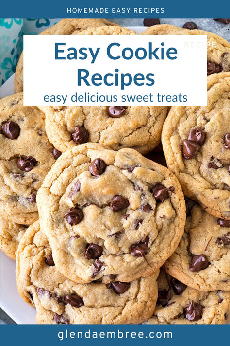 Chocolate chip cookies on a white plate. Small Batch Cookie Recipes, Cookies Recipes Homemade, Weeknight Desserts, Bar Cookies Recipes, Small Batch Cookie, Treats To Make At Home, Cookies Small Batch, Lunch Box Treats, Recipes Christmas Cookies