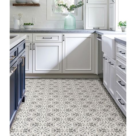 With a chic global flare, these hexagonal peel and stick floor tiles are perfect for giving your floors an instant face lift. The grey and white hues are a versatile color palette that will go with any décor style. Hexagon Floor Tiles, Peel And Stick Floor Tiles, Stick Floor Tiles, Hexagon Floor, Timeless Color Palette, Peel And Stick Floor, Vinyl Tile Flooring, Flooring Store, Peel And Stick Vinyl